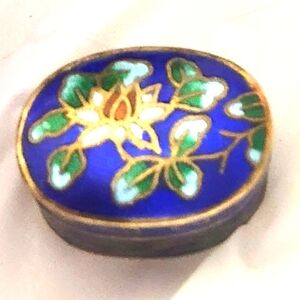 Vtg Cloissone Cloisonne Lotus Flower  Trinket Pill Box